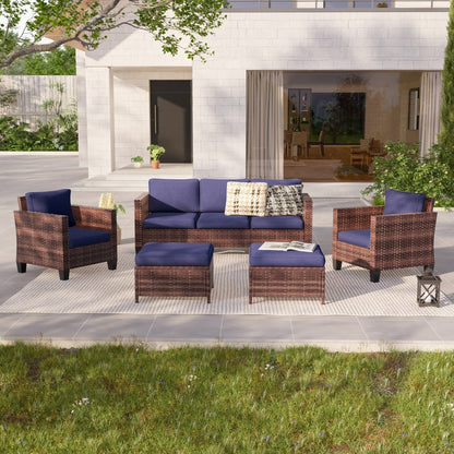 LIVOOSUN Set di mobili da giardino in rattan marrone da 5 pezzi, set di sedute con rivestimento