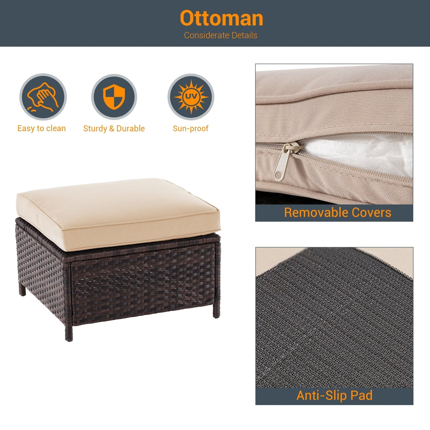 LIVOOSUN Set di mobili da giardino in rattan marrone da 5 pezzi, set di sedute con rivestimento