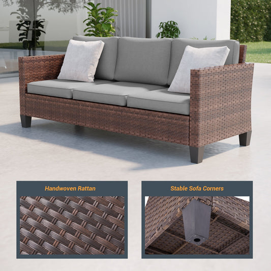 LIVOOSUN 6 pezzi set di mobili da giardino in vimini marrone da conversazione con tavolino laterale