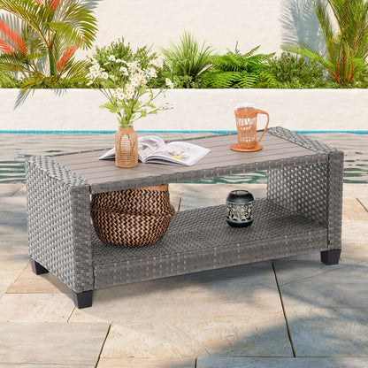 LIVOOSUN Set di 6 divani da esterno in rattan grigio per patio con tavolino da caffè