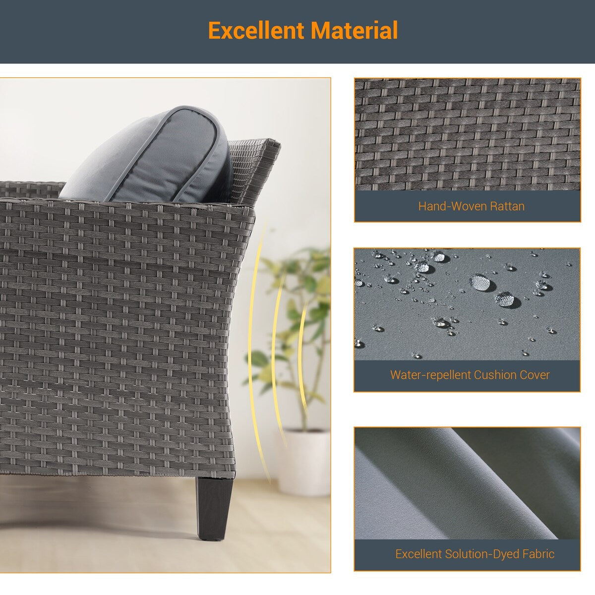 LIVOOSUN Set di 6 divani da esterno in rattan grigio per patio con tavolino da caffè