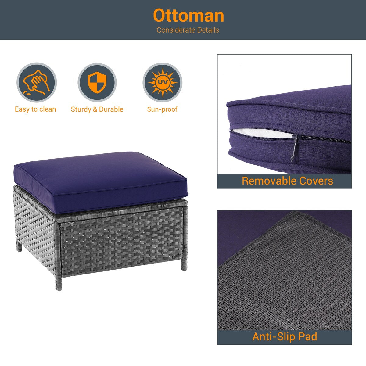 LIVOOSUN Set di 6 divani da esterno in rattan grigio per patio con tavolino da caffè