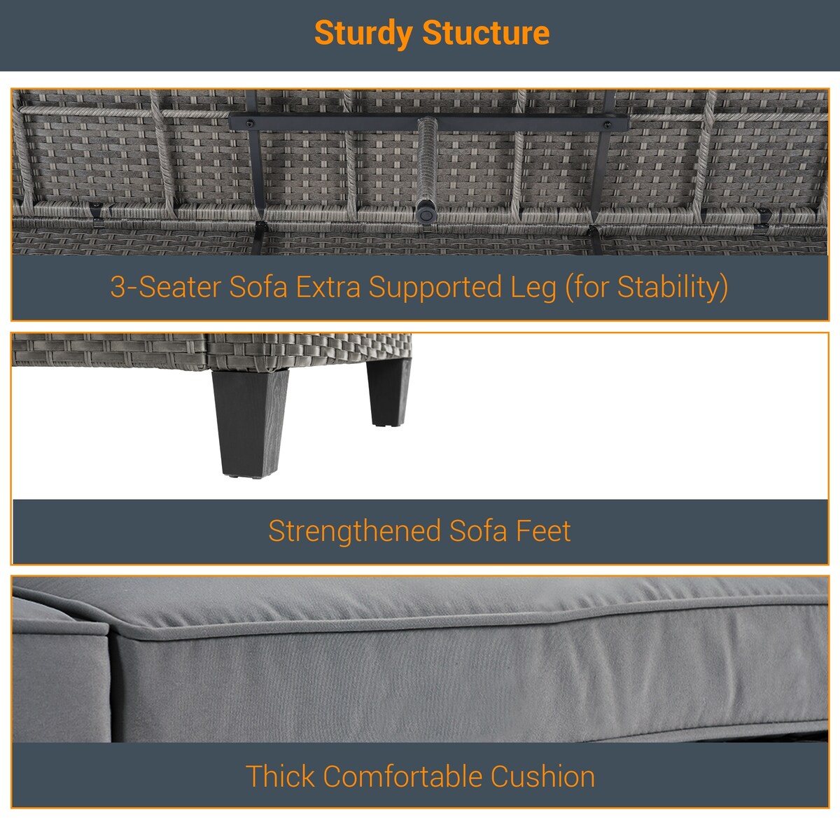 LIVOOSUN Set di 6 divani da esterno in rattan grigio per patio con tavolino da caffè