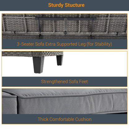 LIVOOSUN Set di 6 divani da esterno in rattan grigio per patio con tavolino da caffè