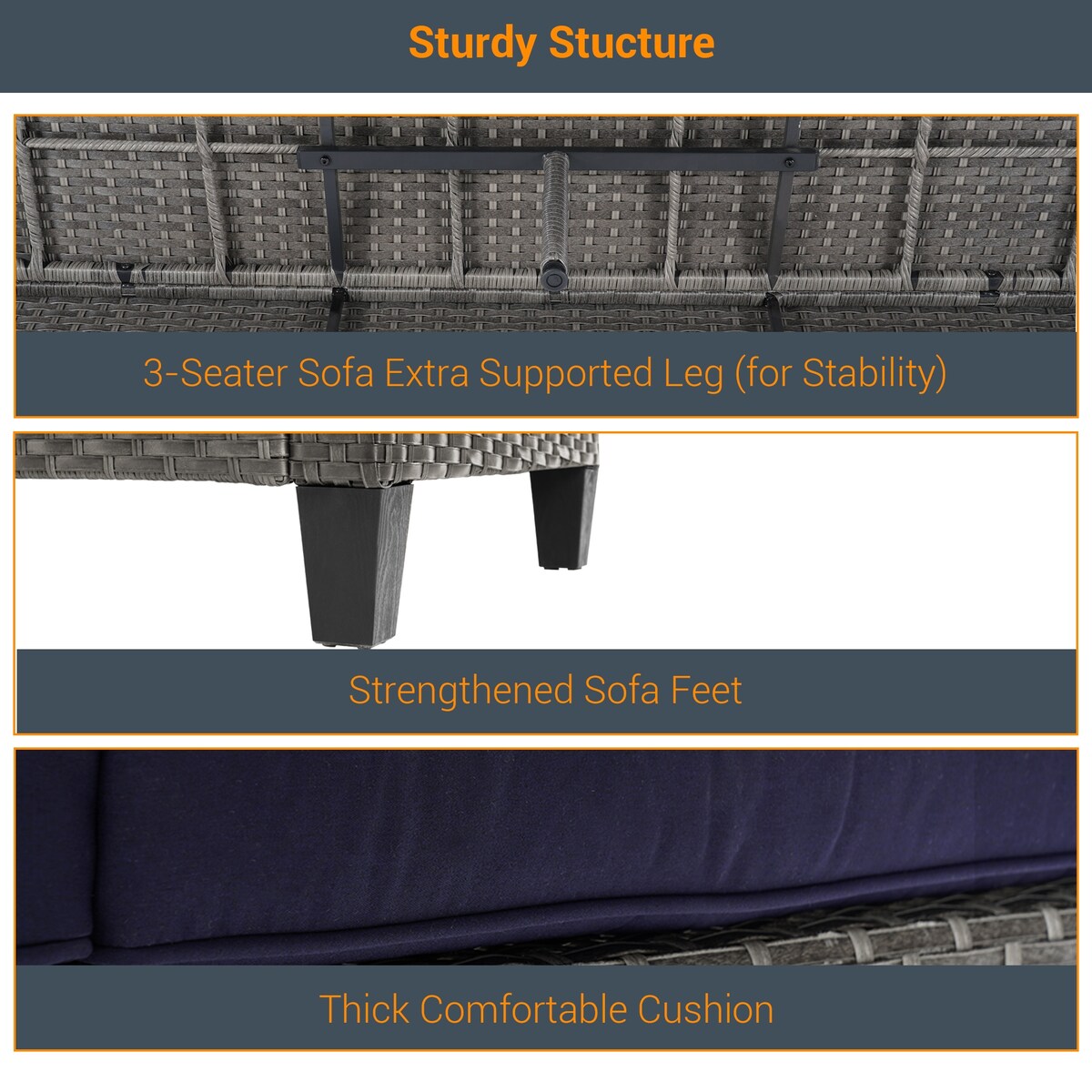 LIVOOSUN Set di 6 divani da esterno in rattan grigio per patio con tavolino da caffè