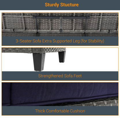 LIVOOSUN Set di 6 divani da esterno in rattan grigio per patio con tavolino da caffè