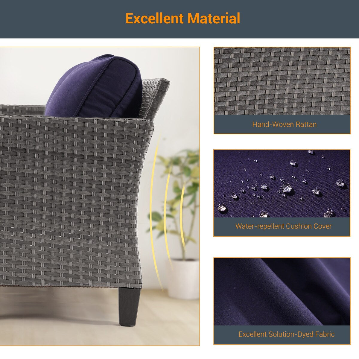 LIVOOSUN Set di 6 divani da esterno in rattan grigio per patio con tavolino da caffè