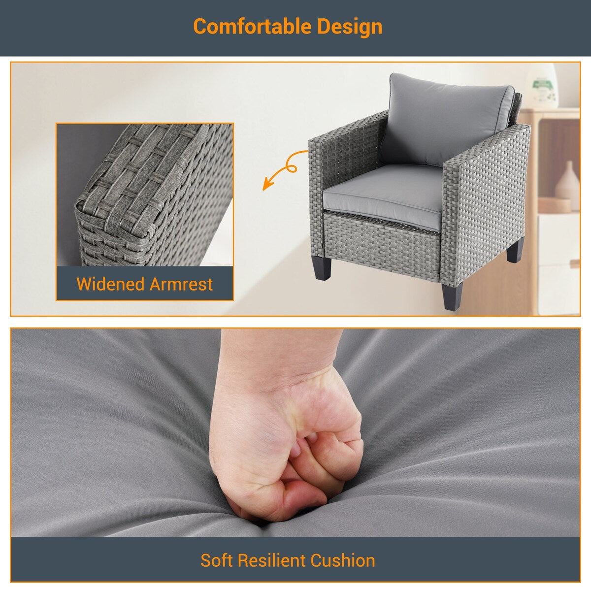 LIVOOSUN Set di 6 divani da esterno in rattan grigio per patio con tavolino da caffè