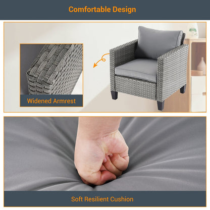 LIVOOSUN Set di 6 divani da esterno in rattan grigio per patio con tavolino da caffè