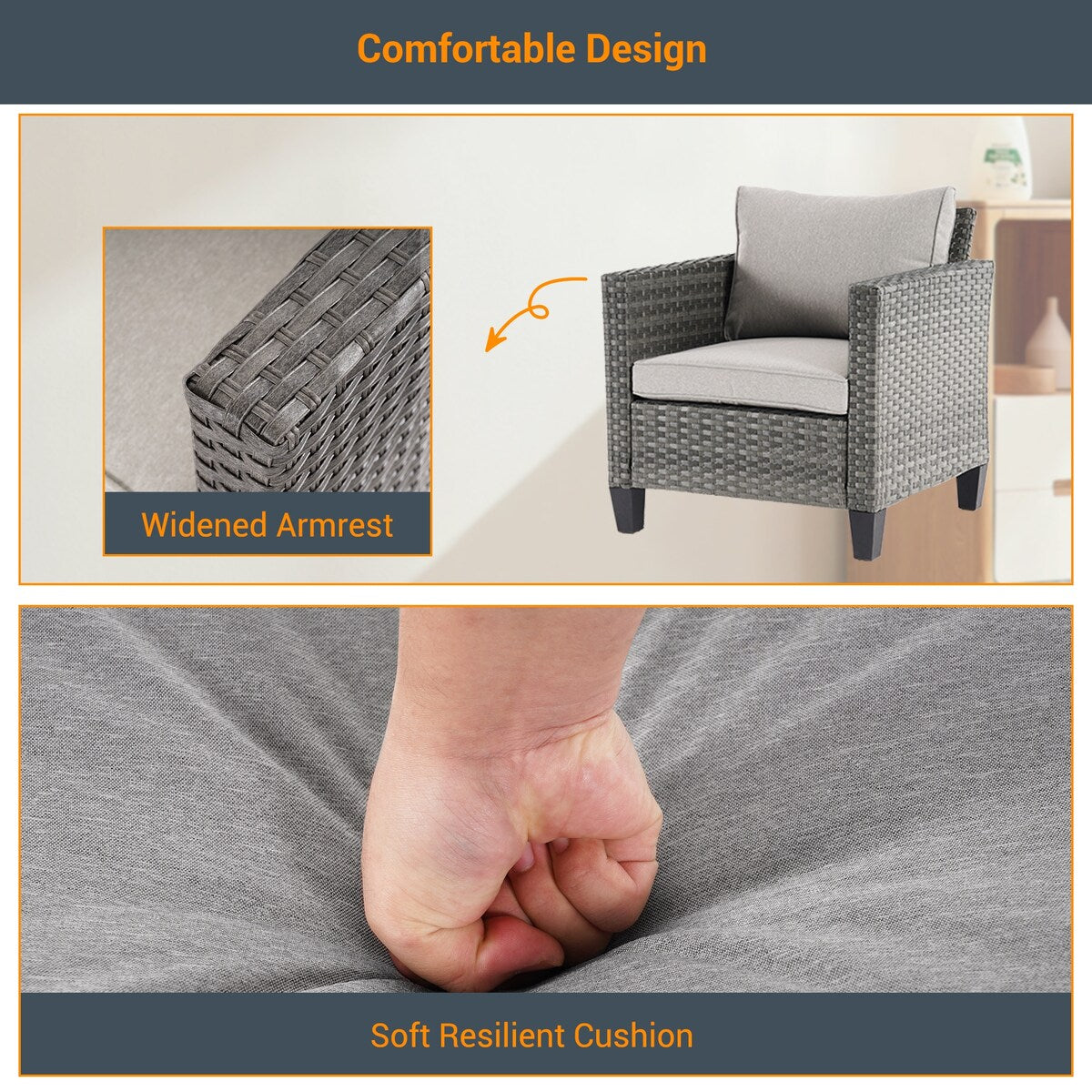 LIVOOSUN Set di 6 divani da esterno in rattan grigio per patio con tavolino da caffè