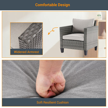LIVOOSUN Set di 6 divani da esterno in rattan grigio per patio con tavolino da caffè