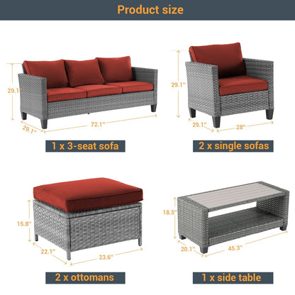 LIVOOSUN Set di 6 divani da esterno in rattan grigio per patio con tavolino da caffè