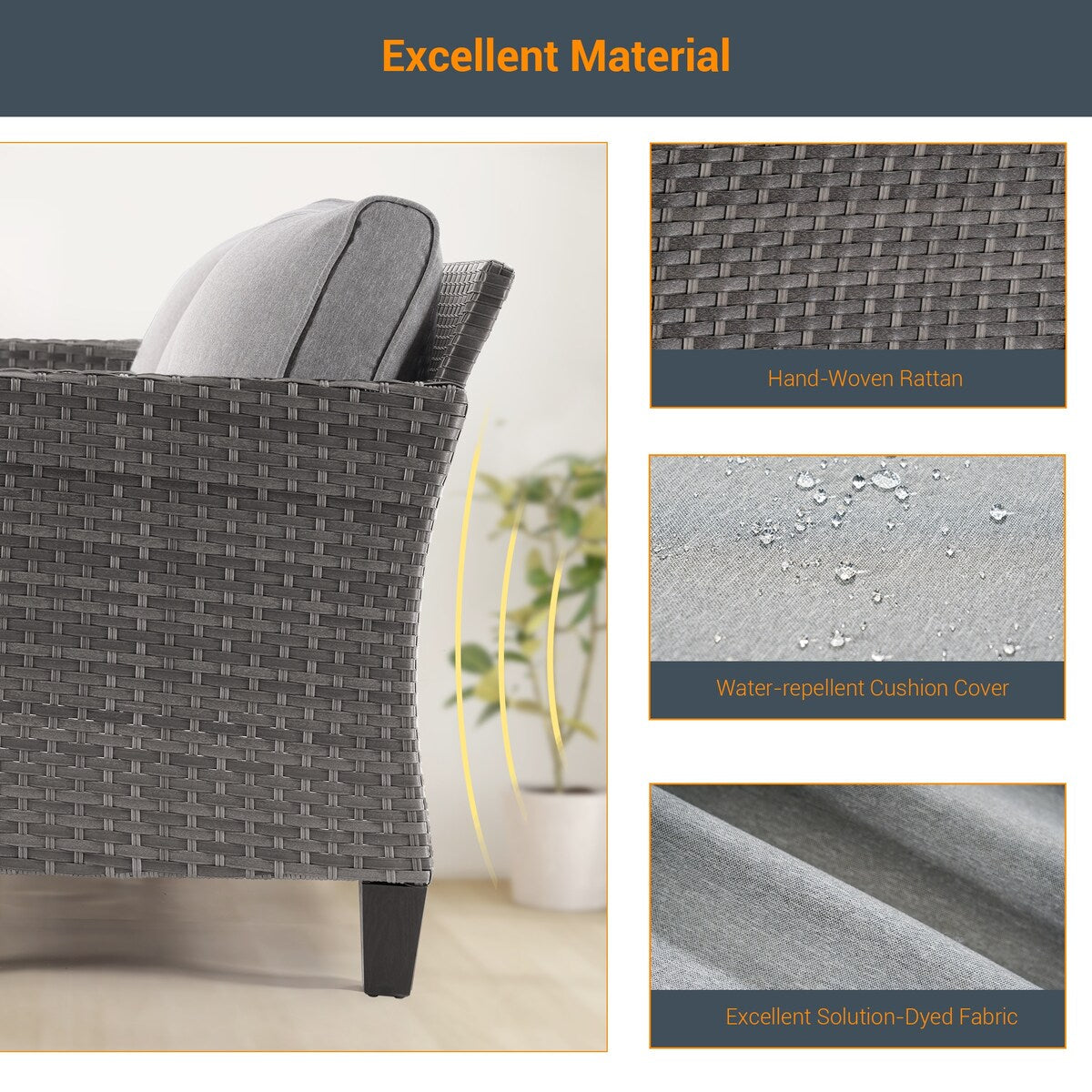 LIVOOSUN Set di 6 divani da esterno in rattan grigio per patio con tavolino da caffè