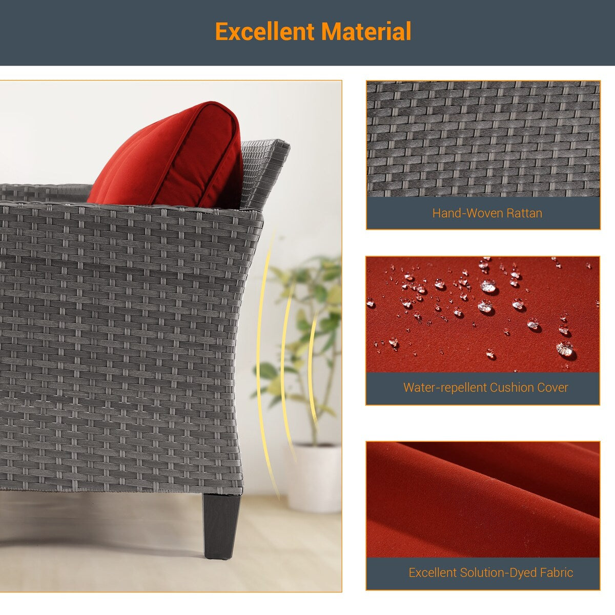 LIVOOSUN Set di 6 divani da esterno in rattan grigio per patio con tavolino da caffè