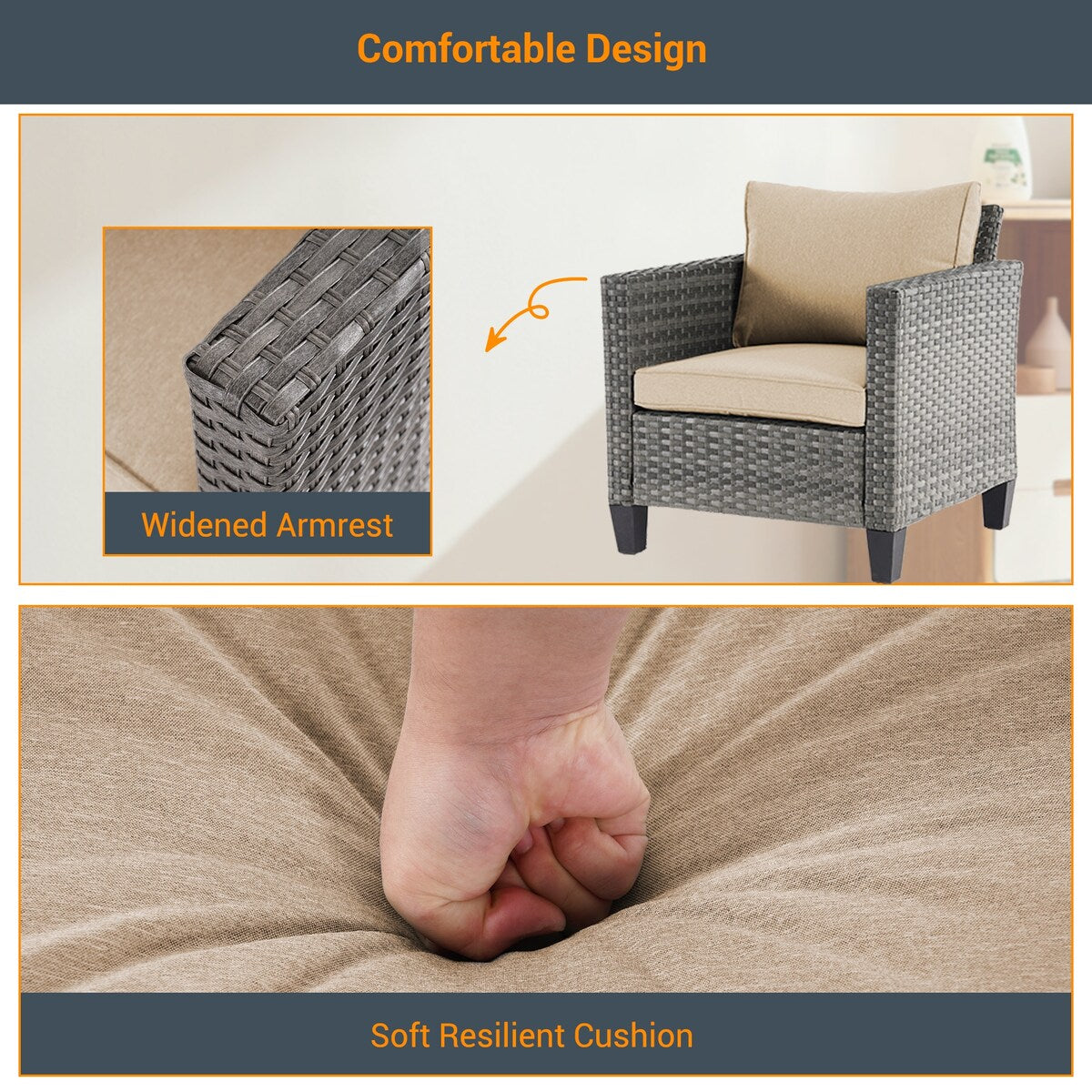 LIVOOSUN Set di 6 divani da esterno in rattan grigio per patio con tavolino da caffè