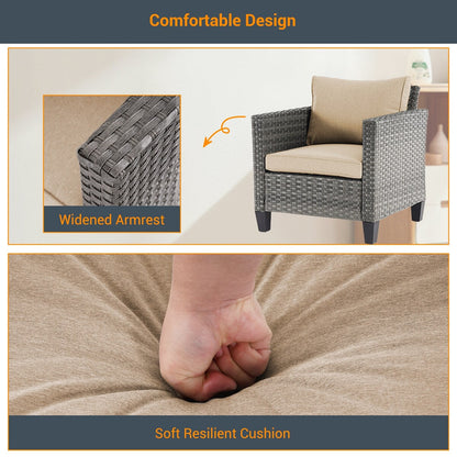 LIVOOSUN Set di 6 divani da esterno in rattan grigio per patio con tavolino da caffè