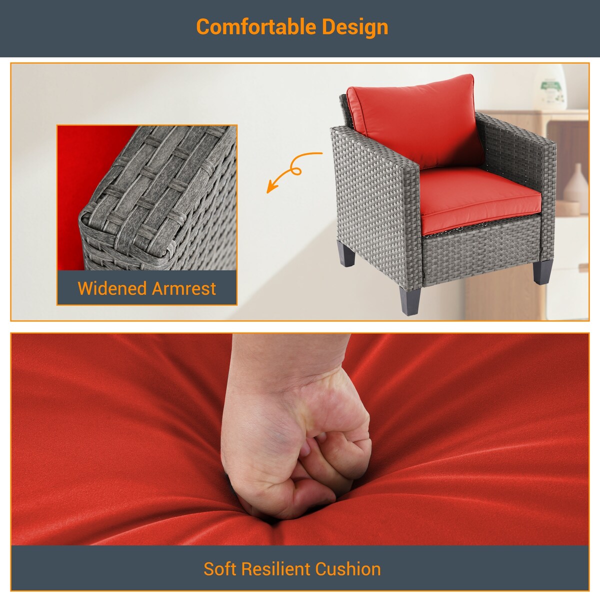 LIVOOSUN Set di 6 divani da esterno in rattan grigio per patio con tavolino da caffè