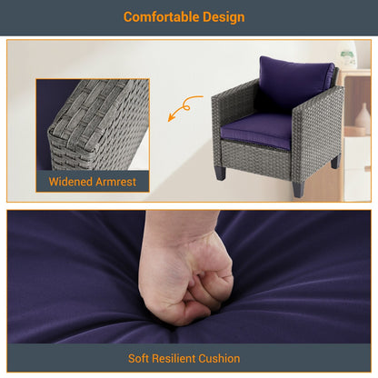 LIVOOSUN Set di 6 divani da esterno in rattan grigio per patio con tavolino da caffè