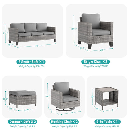 LIVOOSUN Set di 8 sedie a dondolo girevoli da giardino in vimini marrone