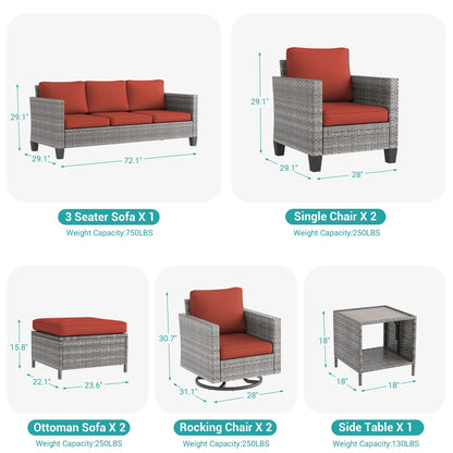 LIVOOSUN Set di 8 sedie a dondolo girevoli da giardino in vimini marrone