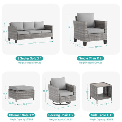 LIVOOSUN Set di 8 sedie a dondolo girevoli da giardino in vimini marrone