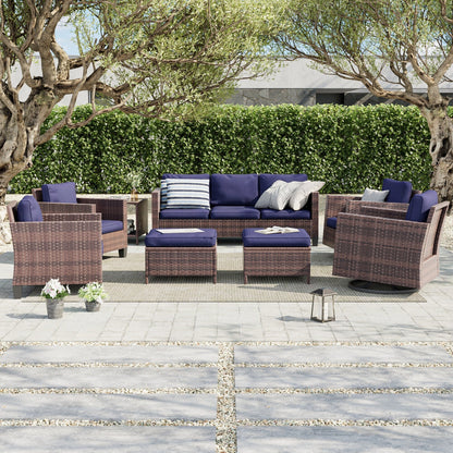 LIVOOSUN Set di 8 sedie a dondolo girevoli da giardino in vimini marrone