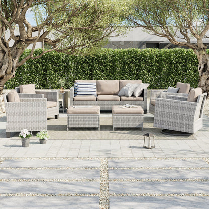 LIVOOSUN Set di 8 sedie a dondolo girevoli da giardino in vimini marrone