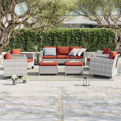 LIVOOSUN Set di 8 sedie a dondolo girevoli da giardino in vimini marrone