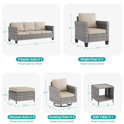 LIVOOSUN Set di 8 sedie a dondolo girevoli da giardino in vimini marrone