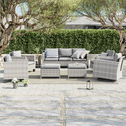 LIVOOSUN Set di 8 sedie a dondolo girevoli da giardino in vimini marrone