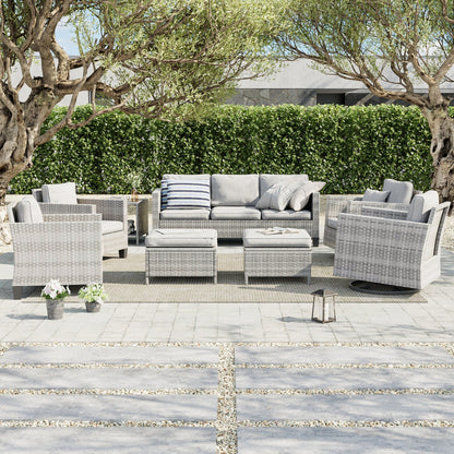 LIVOOSUN Set di 8 sedie a dondolo girevoli da giardino in vimini marrone