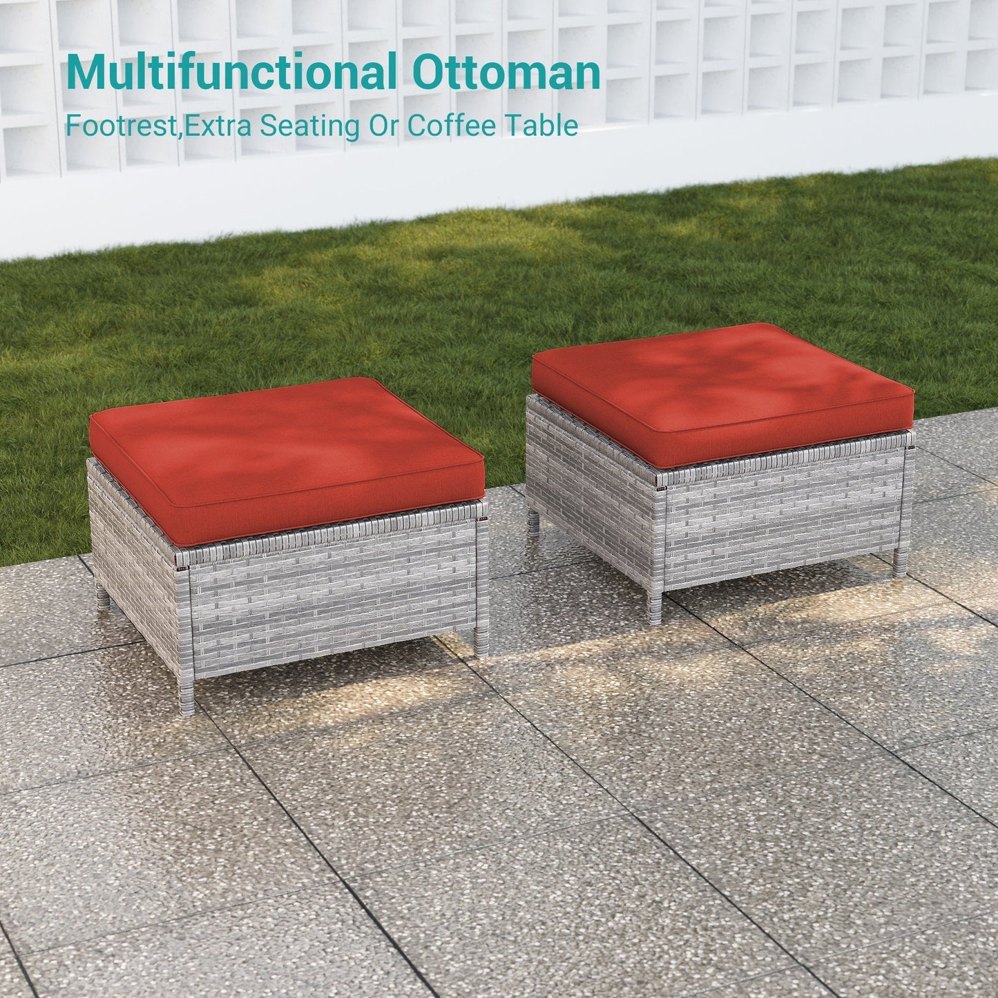 LIVOOSUN Set di 9 divani da giardino in vimini grigio PE con tavolo e pouf per mobili da esterno