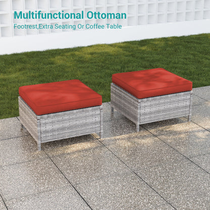 LIVOOSUN Set di 9 divani da giardino in vimini grigio PE con tavolo e pouf per mobili da esterno