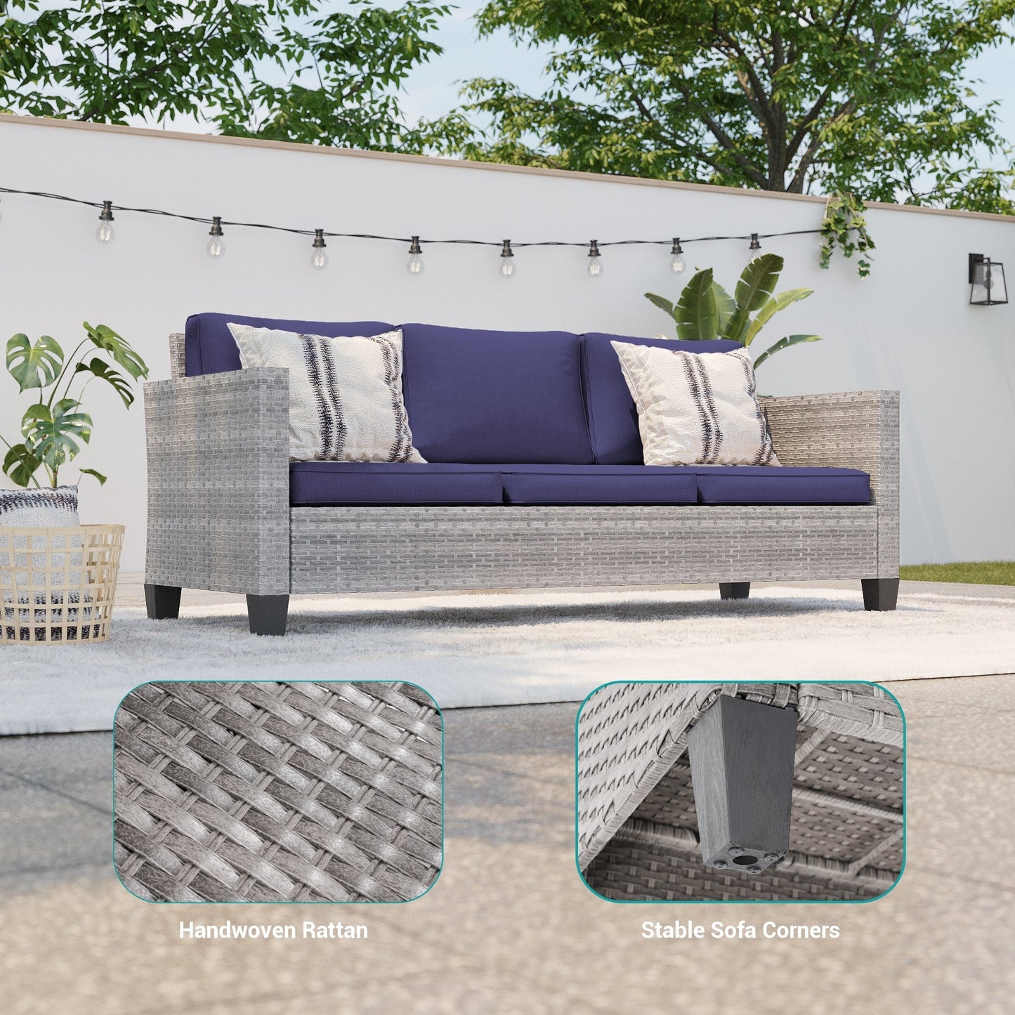 LIVOOSUN Set di 9 divani da giardino in vimini grigio PE con tavolo e pouf per mobili da esterno