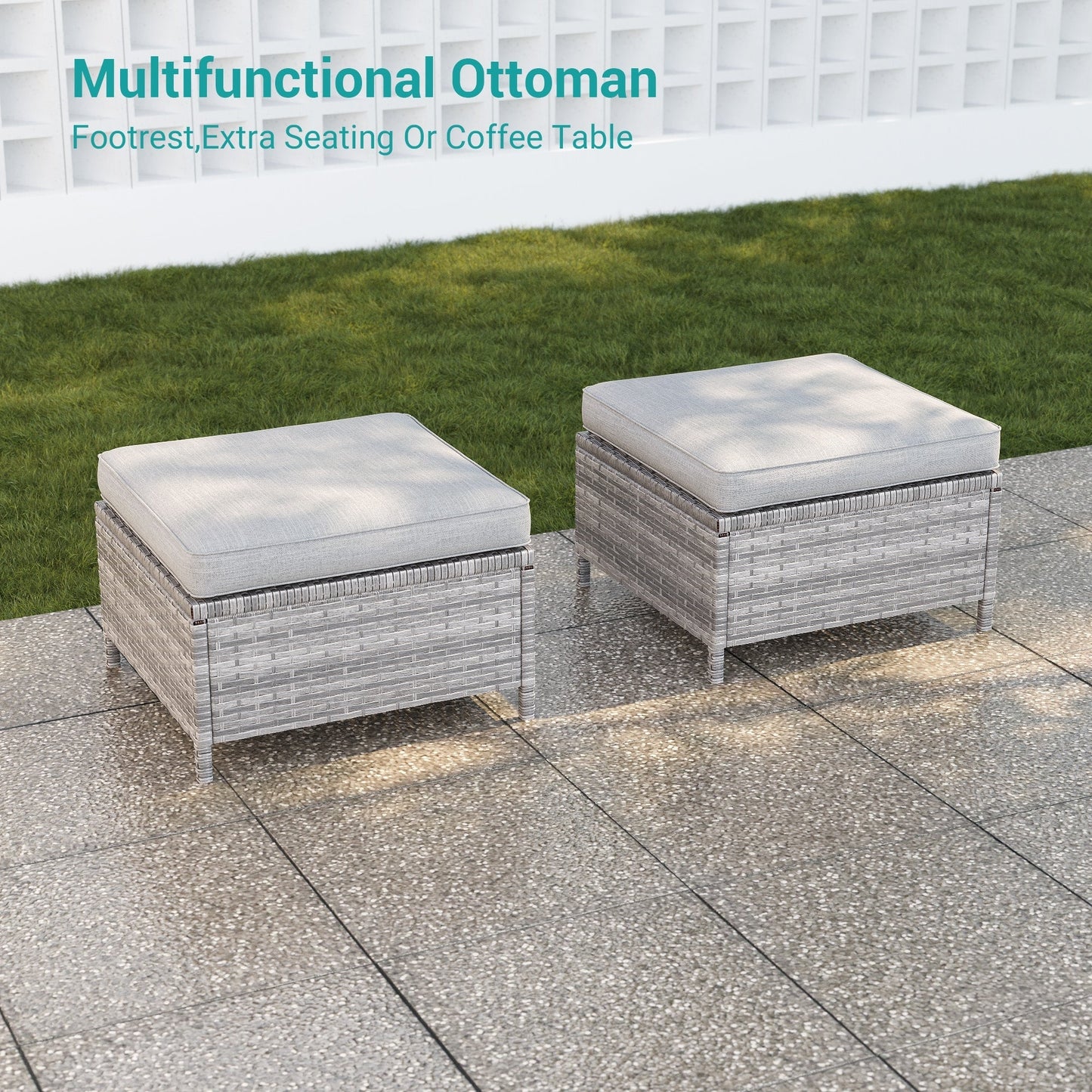 LIVOOSUN Set di 9 divani da giardino in vimini grigio PE con tavolo e pouf per mobili da esterno