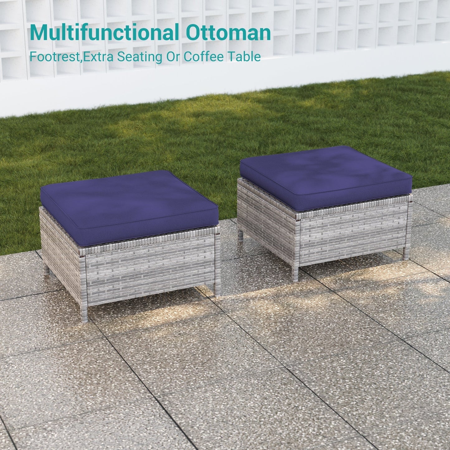 LIVOOSUN Set di 9 divani da giardino in vimini grigio PE con tavolo e pouf per mobili da esterno