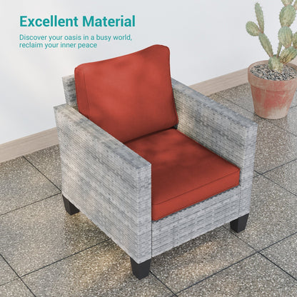 LIVOOSUN Set di 9 divani da giardino in vimini grigio PE con tavolo e pouf per mobili da esterno