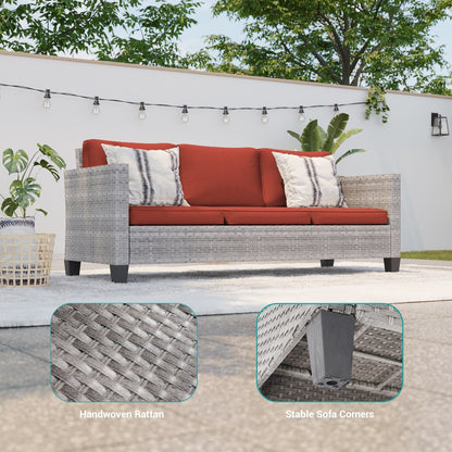 LIVOOSUN Set di 9 divani da giardino in vimini grigio PE con tavolo e pouf per mobili da esterno