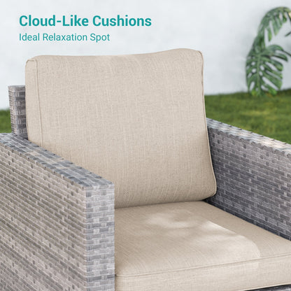 LIVOOSUN Set di 9 divani da giardino in vimini grigio PE con tavolo e pouf per mobili da esterno