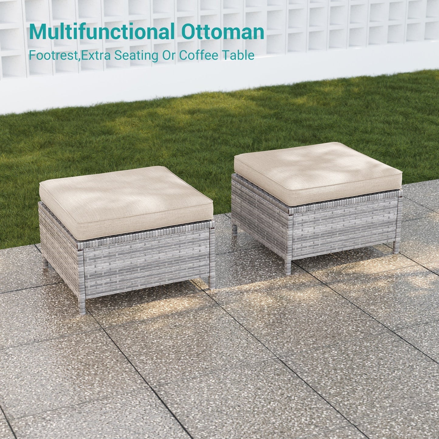 LIVOOSUN Set di 9 divani da giardino in vimini grigio PE con tavolo e pouf per mobili da esterno