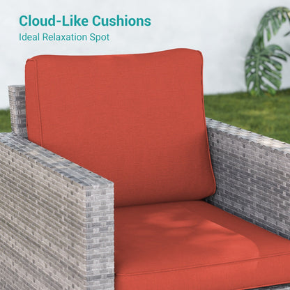 LIVOOSUN Set di 9 divani da giardino in vimini grigio PE con tavolo e pouf per mobili da esterno