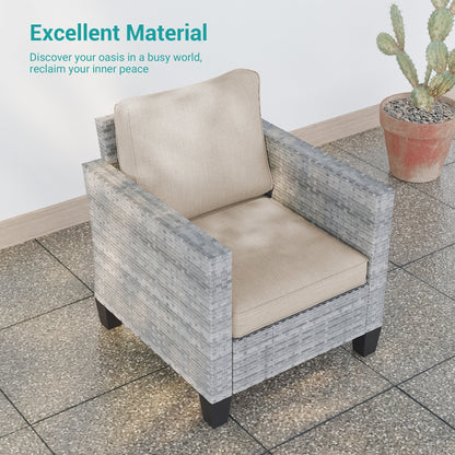 LIVOOSUN Set di 9 divani da giardino in vimini grigio PE con tavolo e pouf per mobili da esterno