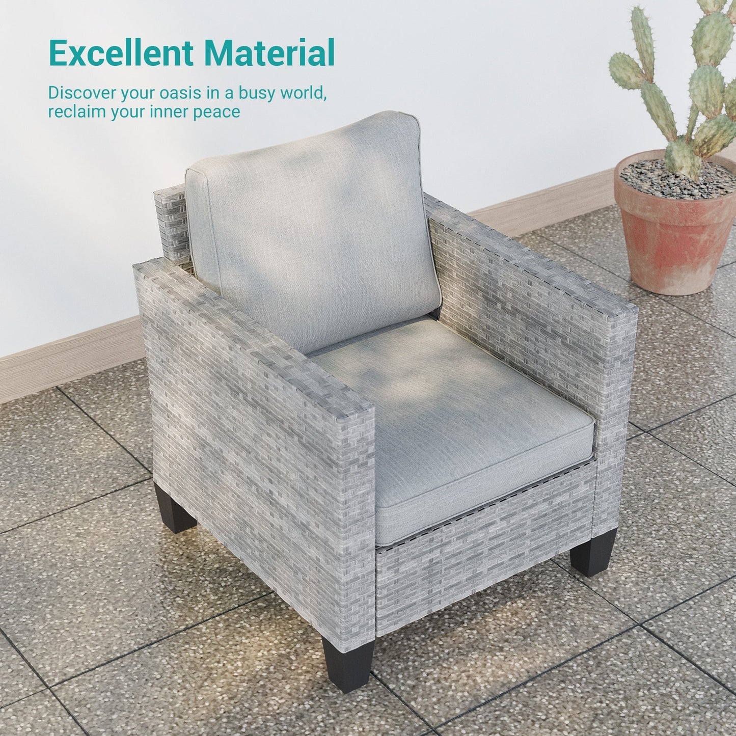 LIVOOSUN Set di 9 divani da giardino in vimini grigio PE con tavolo e pouf per mobili da esterno