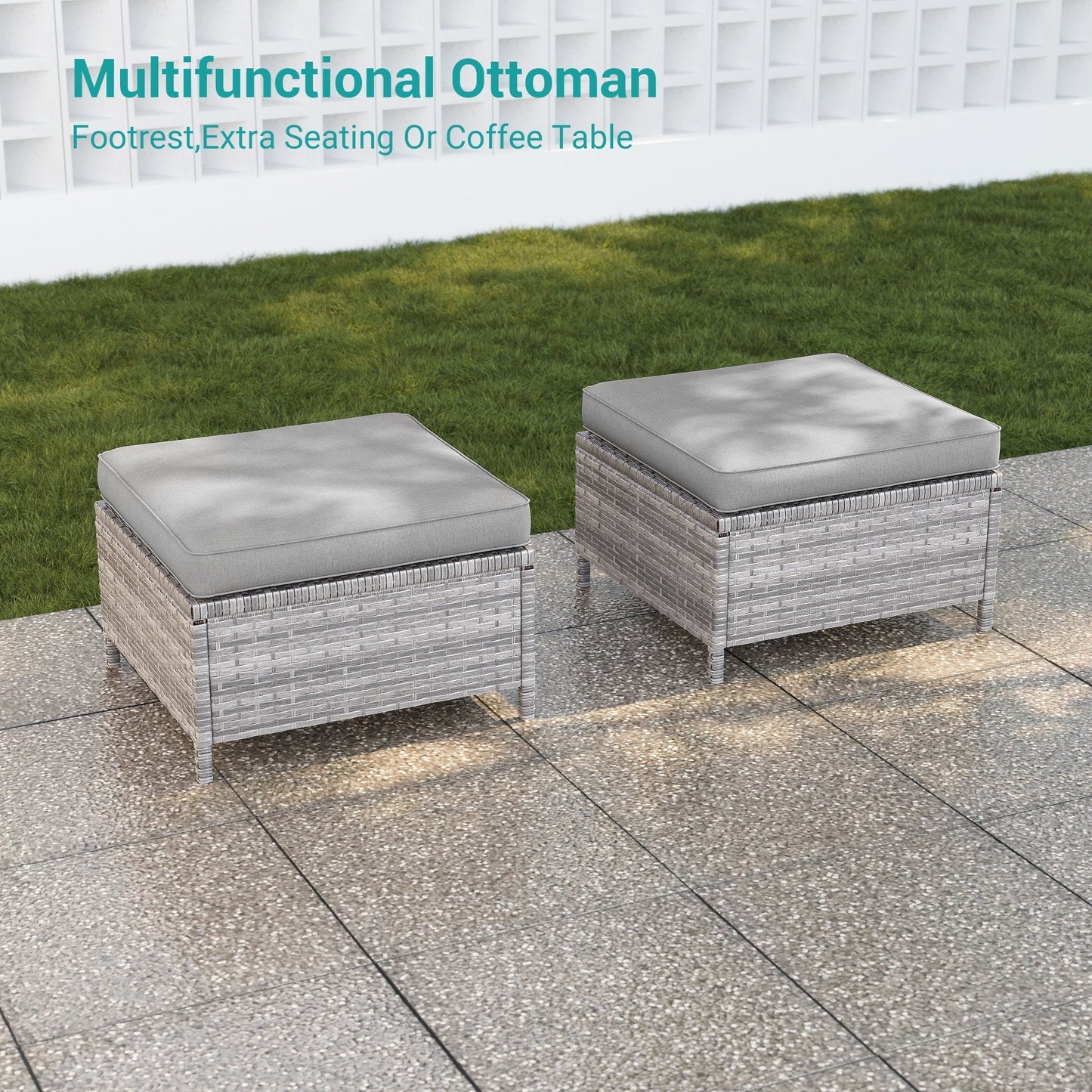 LIVOOSUN Set di 9 divani da giardino in vimini grigio PE con tavolo e pouf per mobili da esterno