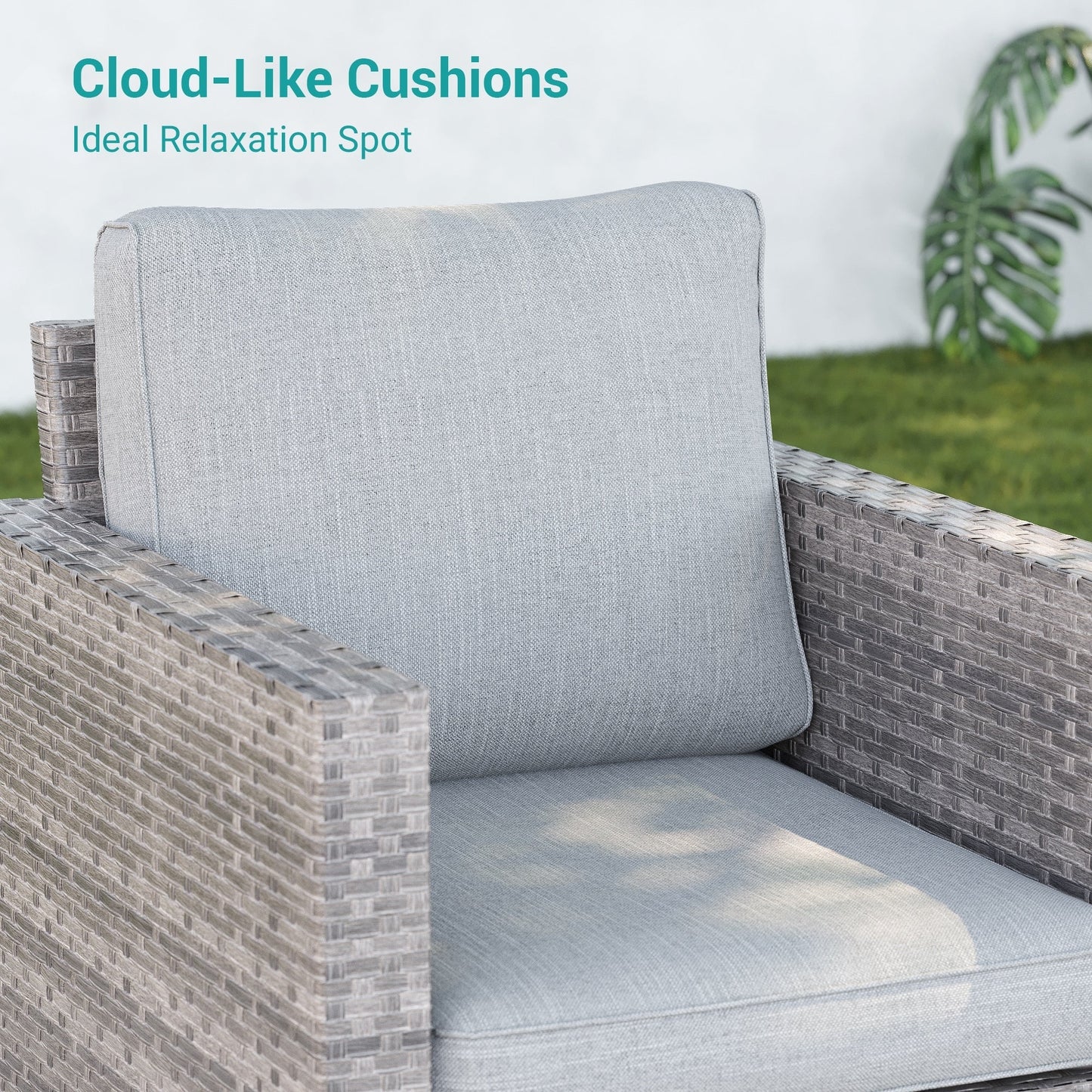 LIVOOSUN Set di 9 divani da giardino in vimini grigio PE con tavolo e pouf per mobili da esterno