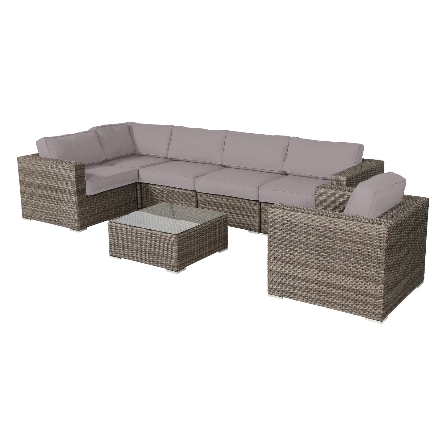 Gruppo di sedute componibili LSI in rattan Sunbrella da 7 pezzi con cuscini
