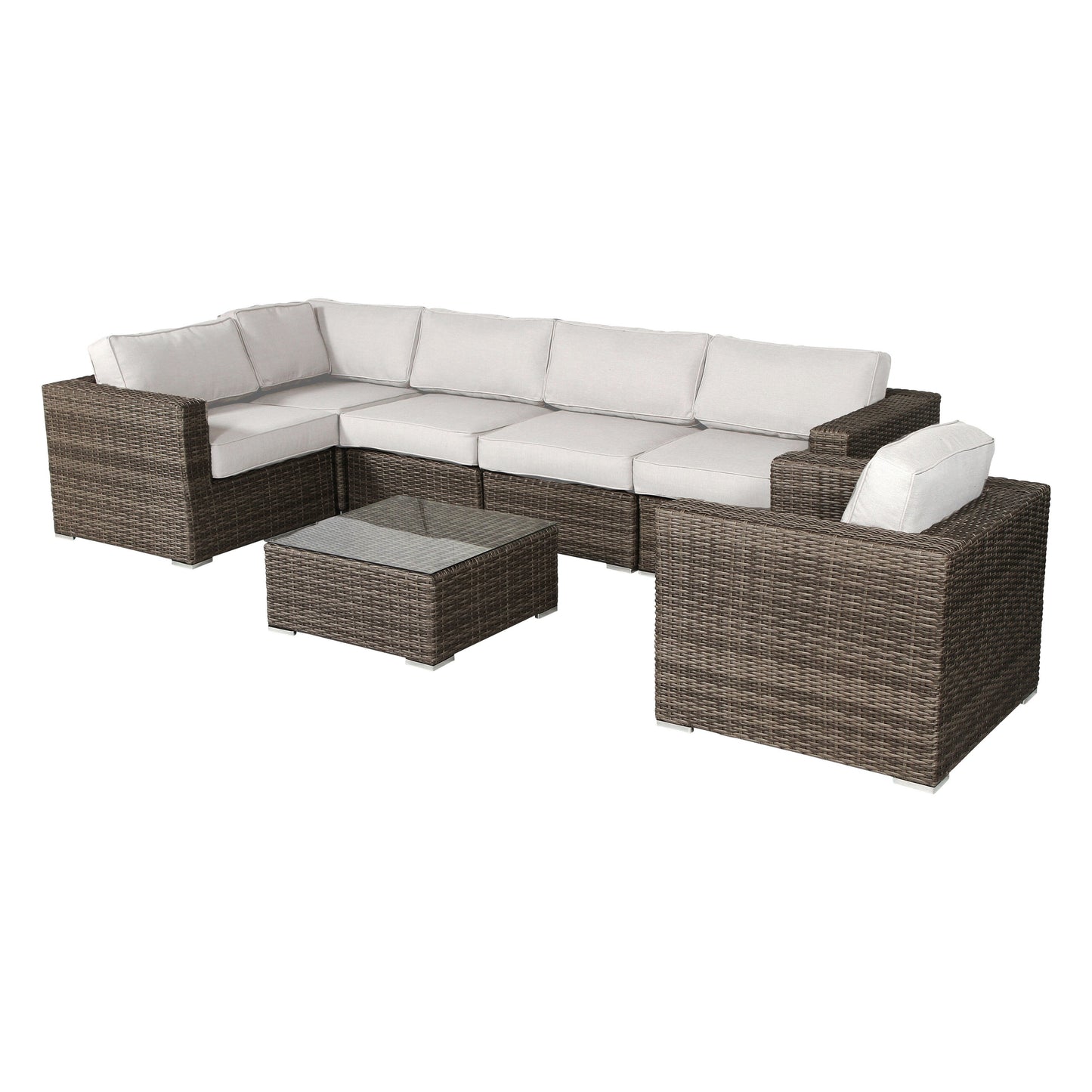 Gruppo di sedute componibili LSI in rattan Sunbrella da 7 pezzi con cuscini