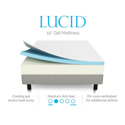 Materasso in memory foam gel LUCID da 10 pollici per letto matrimoniale con set di lenzuola in Tencel