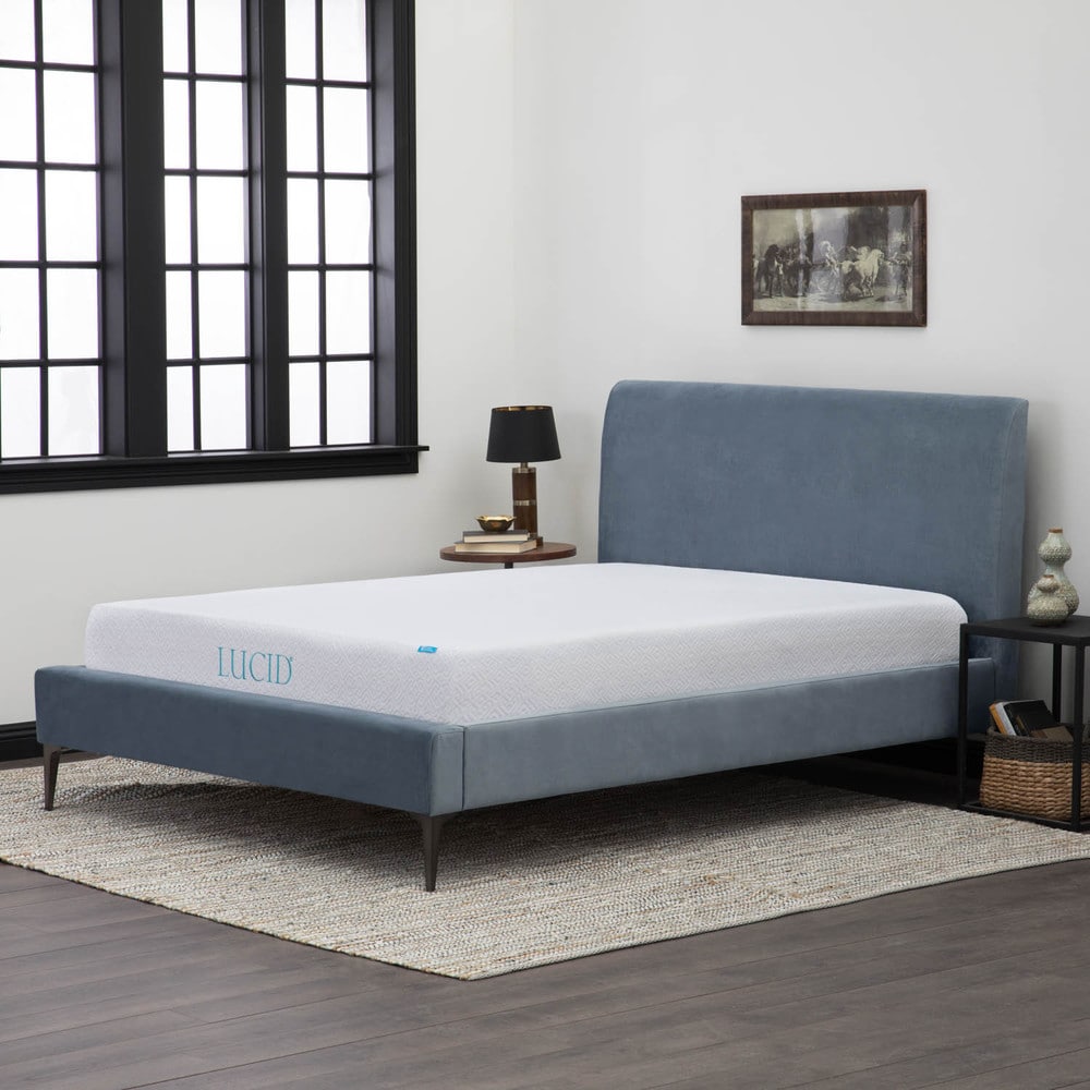 Materasso in memory foam gel LUCID da 10 pollici per letto matrimoniale con set di lenzuola in Tencel