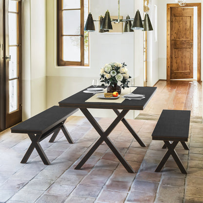 LUE BONA Set da pranzo rettangolare da esterno in alluminio, plastica e legno, 3 pezzi, con tavolo e 2 panche - 59,1'' LX 34,65'' WX 29,53'' H